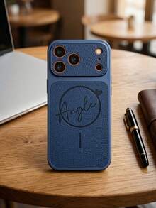 Personalized Customized Name Heart PU Leather Litchi Pattern Magnetic Wireless Charging Phone Case Compatible With IPhone 17 16 15 Pro Max 3D Embossed Laser Engraved Letter Anti Drop Mobile Phone Cover Daily Gift For Family And Friends - Navy Blue - View 3