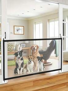 Minimalist Pet Fence, Rectangular Foldable, Black Trim With Self-Adhesive Hooks, Drill-Free Pet Barrier, Portable Pet Gate, Suitable For Doorway, Stairs, Kitchen Partition, All-Season Dog Cat Pet Supplies - Multicolor - View 5