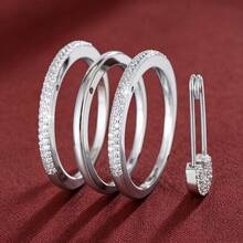 Multi-Layer Ring + Brooch Design With Sparkling Zirconia Stones, Choose Preferred Color To Match Daily Outfits And Party Accessories - Silver - View 12