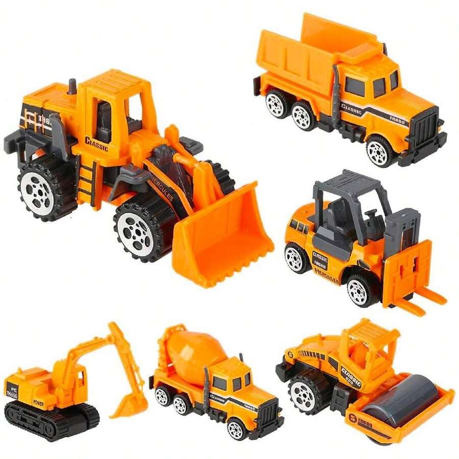 Juego De 6 Vehículos De Ingeniería A Escala 1:64, Modelos Mini De Aleación Y Plástico, Juguetes Educativos Para Niños, Regalo Creativo Para Diversión Y Aprendizaje Infantil - Naranja - Ver 1