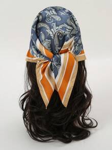1pc Bohemian Paisley Pattern Silk Scarf, 27.5" X 27.5", Fashion Design, Suitable For Daily Wear - S40562-blue Orange - View 4