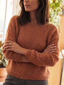 2026 Autumn/Winter New Women's Round Neck Ribbed Backless Double-Sided Single-Breasted Long Sleeve Loose Knit Cardigan, Vintage French Slouchy - Brown - View 4