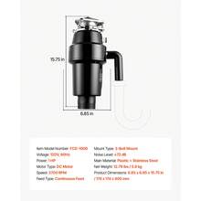 Food Waste Garbage Disposal, 1HP 3700RPM DC Motor, Continuous Feed Kitchen Sink Garbage Disposer, 3-Bolt Mount Food Waste Grinding System With Splash Guard & Power Cord For Kitchens - 1HP - View 7