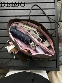 Dedoo 尼龍腋下托特包 大容量通勤肩背包 附小化妝包 無吊飾 輕量日常手提包 - 咖啡 - 查看 3