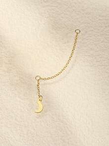 1PC 925 Sterling Silver Dainty Moon Dangle Charm Chain Pendant Convertible Ear Chain Earring Accessory Connector For Daily Wear Girls And Men Party - Gold - View 2