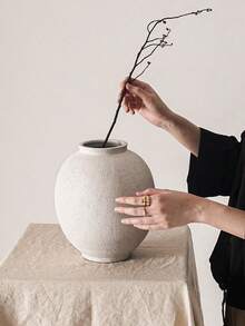Large White Vase - 5.7 Inch Rustic Style Vase, Suitable For Home Decor, Minimalist Tall Vase, Can Be Used For Living Room, Dining Table, Bathroom, Holiday And Wedding (Sandstone White) - A - View 4