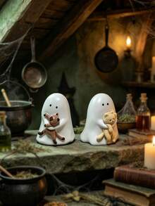 1pc Halloween Ghost Hugging Kitten Resin Figurine Set, Cute & Quirky Desktop Decor, Suitable For Home Office Bookshelf Display, Holiday Party Gift Ornament, Perfect For Spooky Season Collectors - New Arrival - Ghost - View 3