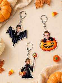 Custom Halloween Photo Keychain, Spooky Bag Charm, Personalized Face Key Chain, Customized Holiday Gift, Customizable Picture Keychain Accessory - Style a - View 5