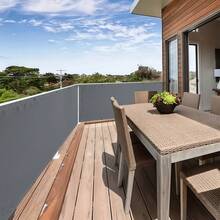 1pc Solid Gray Balcony Railing Windproof Fabric, Minimalist Outdoor Style 100% Polyester Rectangular Perforated Privacy Screen, Balcony Patio Protection Decor - Grey - View 10