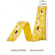 10 Yards/Roll Bee Satin Ribbon, Bee Day Decorative Ribbon, Floral Bee Striped Polka Dot Yellow Ribbon, Multiple Widths, For Gift Wrapping, DIY Crafts, Gift Wrapping Bows, Party Decoration, Christmas, Halloween - Multiple Styles - View 6