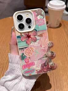 1pc White Matte Minimalist Lens Protection Floral Turtle Collage Pattern Phone Case Personalized Suitable For IPhone 16 Pro Max/18/17/16/15/14 Plus/13/12/11 Protective Case Air Compatible With Samsung Series - Multicolor - View 4
