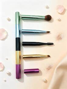 1/2Pcs 4-In-1 Portable Makeup Brush Set, Makeup Brush Set With Metal Handle, Multi-Functional Mini Powder Brush, Including Eyebrow, Lip, Lash & Eyeshadow Brushes, Travel Essential Daily Beauty Accessory, Ideal Makeup Gift Set For On-The-Go Use - Multicolor - View 9