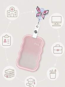 Cute Wavy Edge Card Holder With Rhinestone Butterfly Retractable Badge Clip, Portable ID/Student Card Holder, Cute Transparent Card Sleeve, Student Campus Bus Card And Small Card Protector, Celebrity Card, Bus Card, Meal Card, Subway Card, Photo, Residence Permit, Access Card, Valentine's Day Gift, Birthday Gift, Teacher's Day Gift, Back To School Gift - Multicolor - View 10
