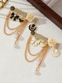 1pc Elegant Style Rhinestone Heart-Shaped Sparkling Accessory Design Gold-Edged College Emblem Brooch Corsage For Women, Luxurious Jewelry Lapel Pin, Date Gift, Suitable For Daily Wear - Advanced - View 10