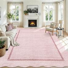 Modern Home Decor Simple Living Room Area Rug Non Slip Thin Bordered Entrance Runner Rug Non Shedding Low Pile Mat Throw Rug Easy To Clean Stain Resistant Carpet Printed Washable Soft Floorcover For Dinning Room Kitchen Laundry Bathroom Bedroom - 粉色 - 查看 1