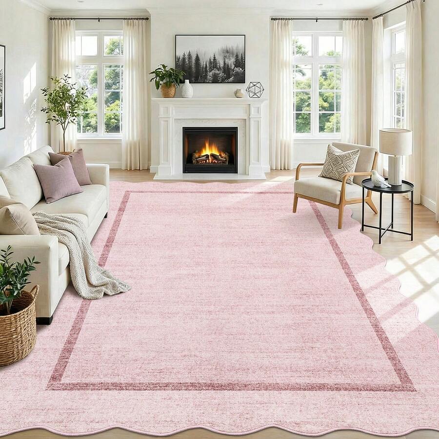 Modern Home Decor Simple Living Room Area Rug Non Slip Thin Bordered Entrance Runner Rug Non Shedding Low Pile Mat Throw Rug Easy To Clean Stain Resistant Carpet Printed Washable Soft Floorcover For Dinning Room Kitchen Laundry Bathroom Bedroom - 粉色 - 查看 1