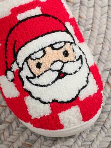 Autumn/Winter Christmas Plaid Santa Claus Embroidered Plush Closed-Toe Slippers, Thickened Anti-Slip Thermal Lined House Slippers - Red - View 5