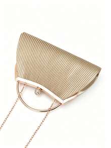 Women's Evening Bag,Ruched Striped Frame Clutch With Rhinestone Ball Kiss Lock Clasp & Detachable Chain Shoulder Strap,For Wedding,Ball,Party, Purse - Gold - View 6