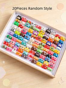 10/20 Buah Cincin Resin Hewan Kartun Campuran, Perhiasan Jari Warna-warni Lucu Hadiah untuk Anak Laki-laki dan Perempuan - Cincin resin bercorak hewan - View 9