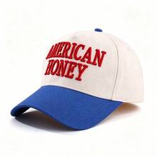 1Pc Adult Embroidered Letter Colorblock Adjustable Curved Brim Sun‑Protection Unisex Trucker Baseball Cap For Autumn Halloween Daily Outdoor Wear - Blue - View 6