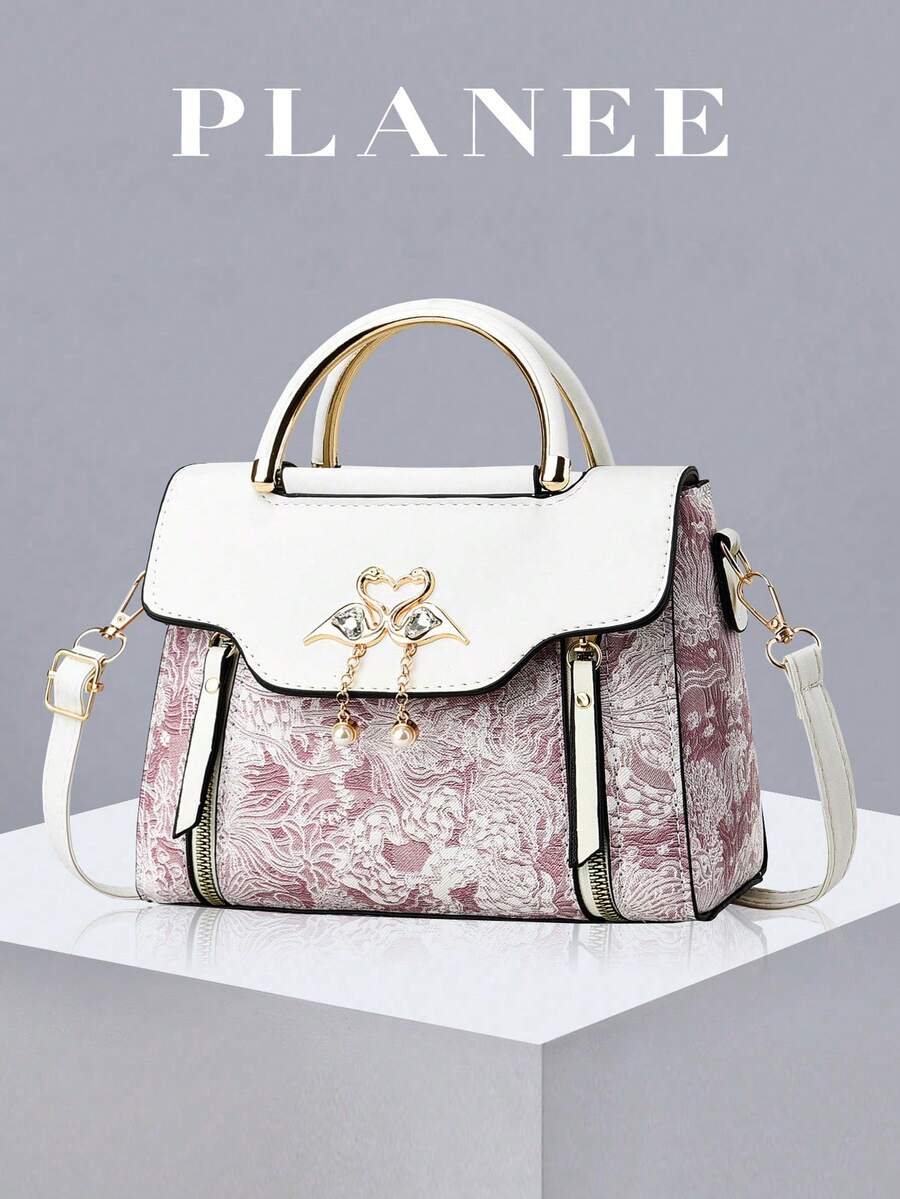 Women Solid Color Handbag, Top Handle Crossbody Bag, Fashion Mini Shoulder Purse With Buckle Decor - Multicolor - View 1