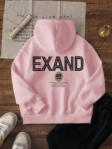 1 pièce sweat-shirt à capuche style américain pour adolescente avec imprimé lettres EXAND, sweat-shirt ample rose clair, convient pour le printemps et l'automne - Rose bonbon - Voir 3