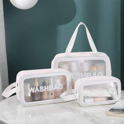 Conjunto 3 Bolsas Wahsbag Necessaire Transparente À Prova D'água Para Maquiagem Viajar Viagem