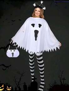 1 Piece Adult White Ghost Cape, Suitable For Various Festival Makeup Party Costume Props And Outfits - White - View 5