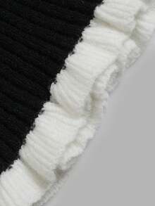 NiceArt Suéter de punto de lana acanalado con cuello redondo, manga larga acampanada y ajustado para mujer, otoño/invierno - Negro - Ver 5