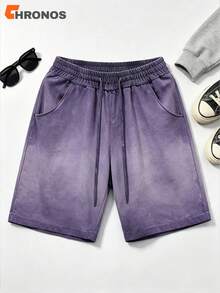 Men's Washed Vintage Shorts Oversized Loose Fit Drawstring Streetwear Athletic Casual Shorts With Pockets - 紫色 - 查看 4