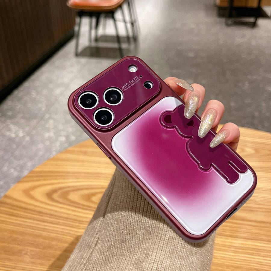 Bear IMD Colorful Phone Case Compatible With IPhone 14 14 Pro Max 15 15 Pro Max 16 16 Pro Max 17 17 Pro 17 Pro Max 18 18 Pro 18 Pro Max - Dark Purple - View 1