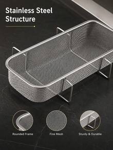 Premium Stainless Steel Side-Mounted Sink Drain Basket With Mesh Sturdy Corner-Mounted Sink Filter Drain Basket For Cooks Deep Kitchen Sink Food Scrap Filter To Wash Vegetable/Fruit Cleaner Silver Rectangle Kitchen Essential Kitchen Gadgets - L - View 5