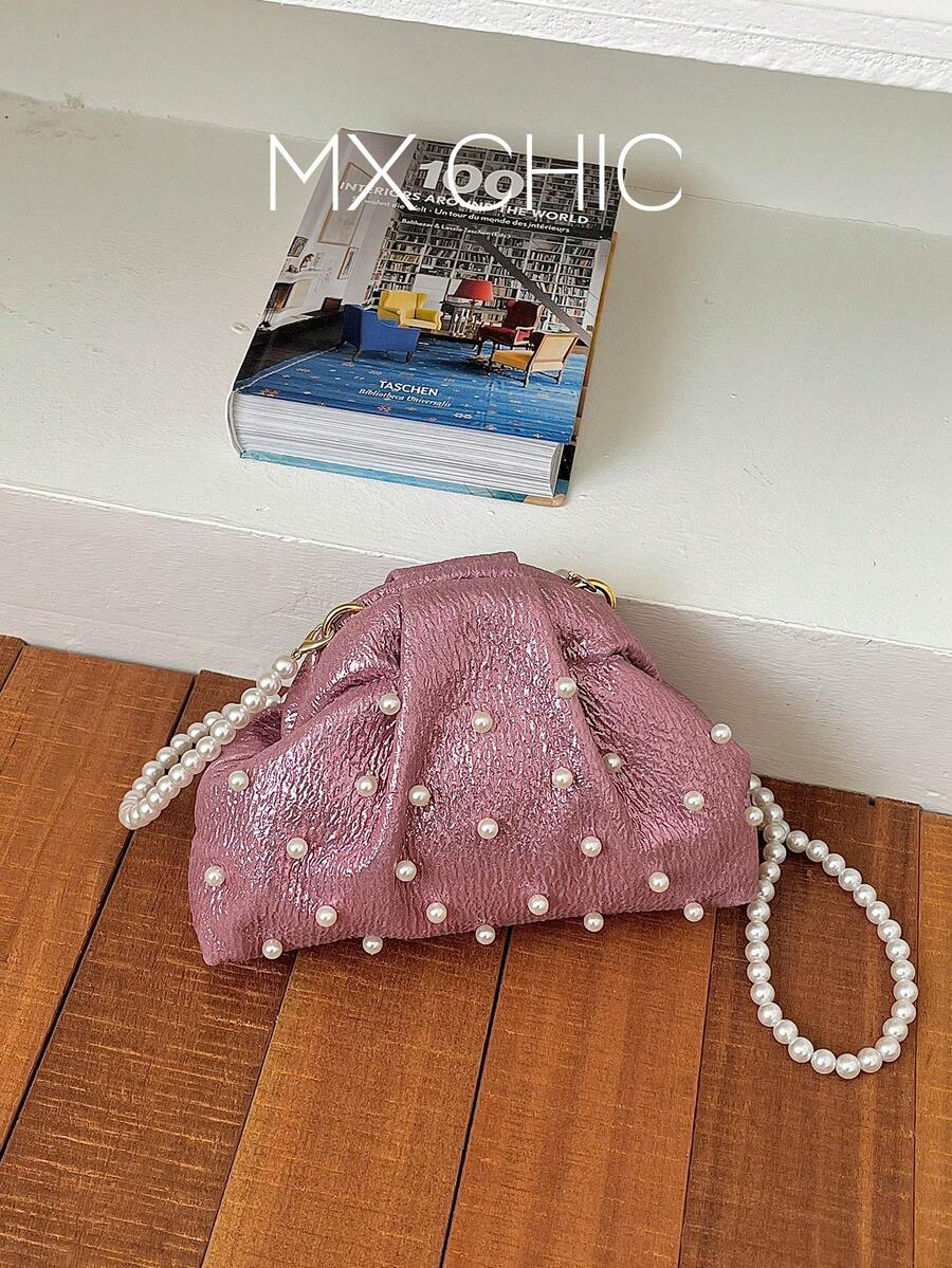 Fashionable Elegant Solid Color Clasp Mini Crossbody Bag Phone Bag - Pink - View 1