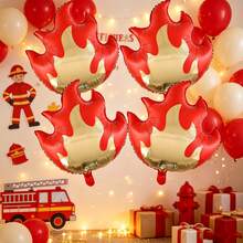 4pcs 59cm Large Red Flame Shaped Aluminum Foil Balloons, Suitable For Firefighter Theme Party Decoration Props - View 2