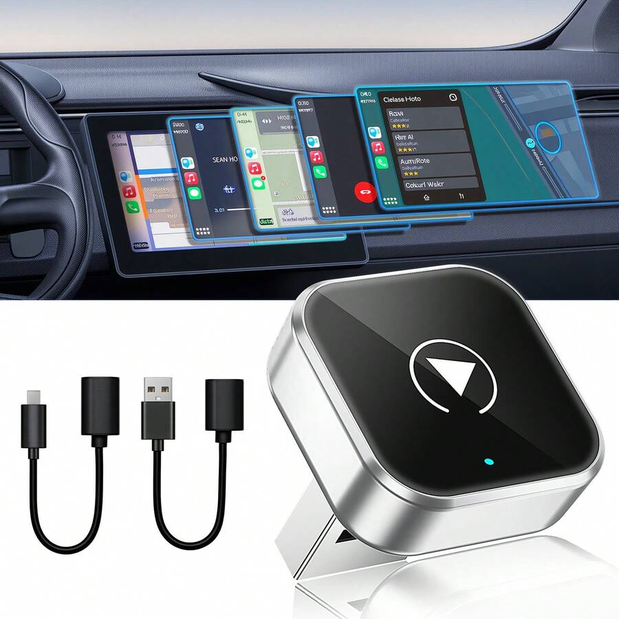 Wireless CarPlay Adapter For Factory Wired CarPlay, Converts Wired To Wireless CarPlay & Android Auto, Plug & Play Auto Connect, 5.8GHz WiFi + BT 5.3, OTA Update, Compatible With All Cars With OEM Wired CarPlay, USB-A Input, Silver