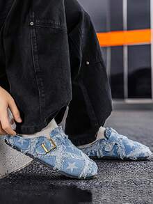 GAISIMA Men's Summer Height-Increasing Closed-Toe Slip-On Loafers, Thick-Soled Office Sandals, Couple Shoes - Baby Blue - View 5