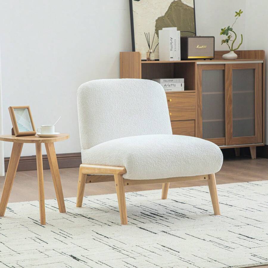 Scandinavian Living Room Armchair - Soft Chenille Fabric And Durable Wood Frame, For Living Room And Bedroom, Ivory Color - 1 - View 1