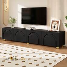 TV Stand Lowboard Bogenrelief 4 Doors Black Metal - Hitam - View 4