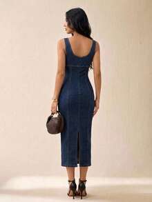 Women Denim Dresses - 藏蓝色 - 查看 2