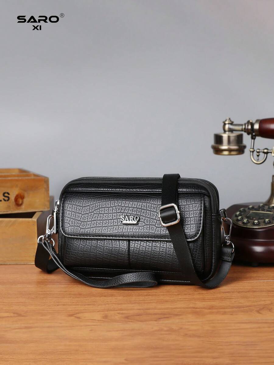 saroxi 1pc Men's Shoulder Bag With Side Pockets, Crossbody Messenger Bag, Casual PU Leather Pouch Bag, Minimalist Style In Black Or Brown, Suitable For Commuting, Versatile Gift For Men