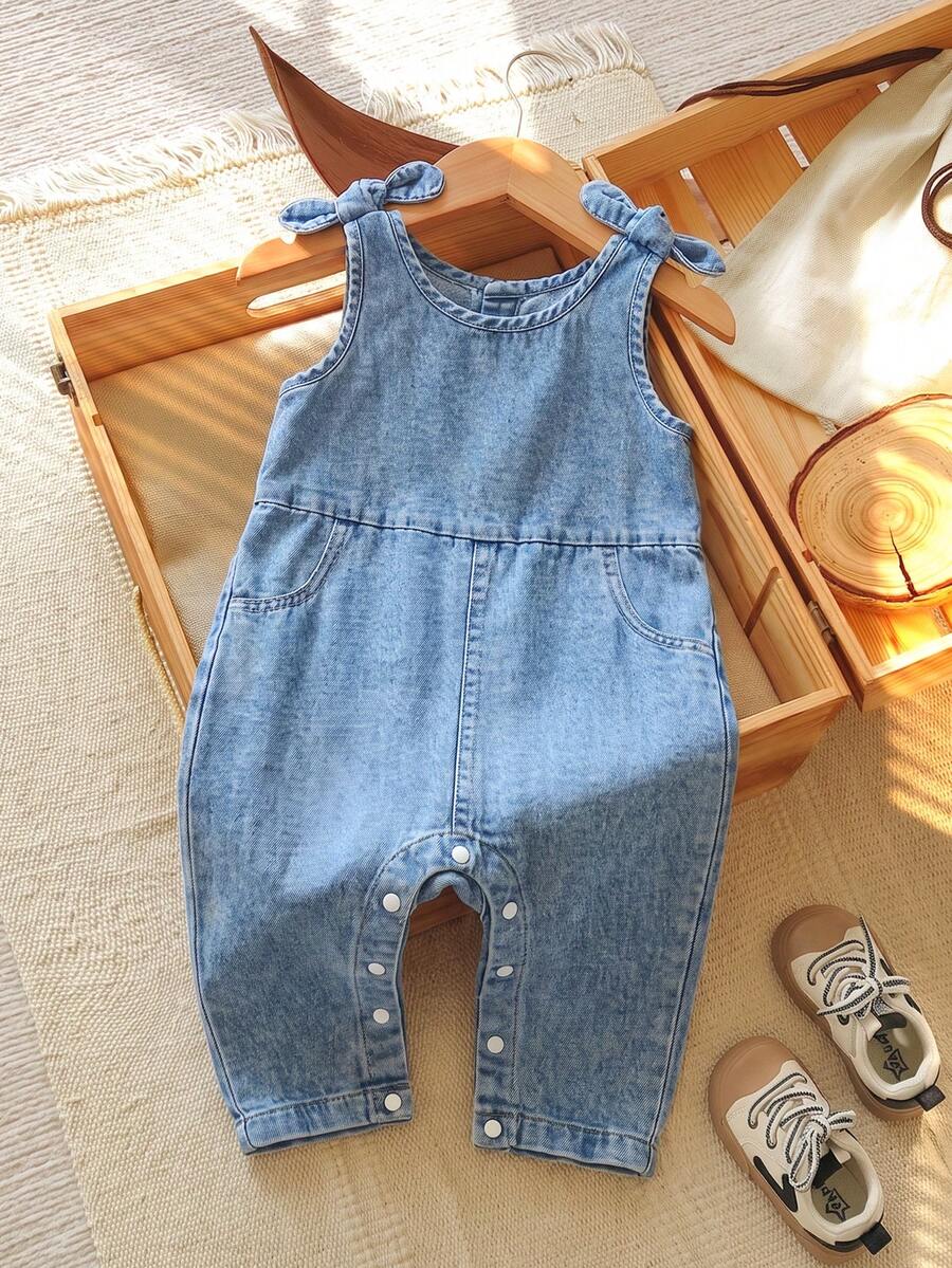 Unisex Baby Casual Cute Denim Overalls, Suitable For Summer, Spring, Autumn Wear, Halloween, Halloween Costume, Halloween Denim - Light Wash - View 1
