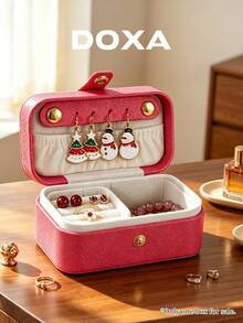 DOXA 玫瑰紅十字繡旅行珠寶收納盒，小型按扣式珠寶收納盒 - 玫紅色 - 查看 5