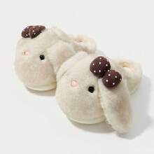 Women's Autumn/Winter Rabbit Slippers, Casual Cartoon Cute Animal Bowknot Decor Long Ear Plush Comfortable Warm Indoor Shoes - White - View 6