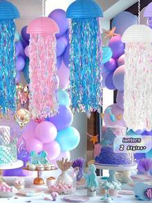 3pcs Gradient Blue Jellyfish Paper Lanterns, Ocean Theme Hanging Decorations, Underwater Style, Suitable For Mermaid Party, Birthday, Baptism, Wedding Wall Decor - Pink - View 7
