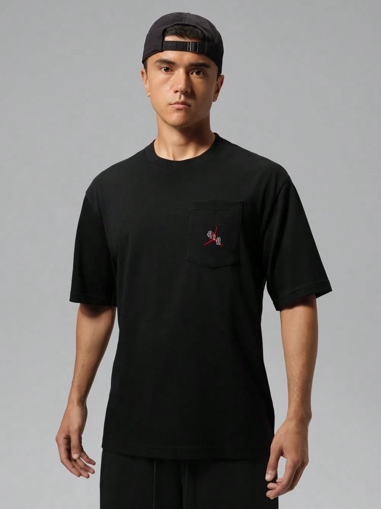 Jordan Men's AS POCKET SS CREW Short Sleeve Knit Collarless T-Shirt TIF3070-010 - Black - View 1