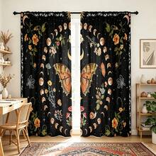 2 buah Tirai Semi-Transparan Motif Kupu-kupu dan Jamur Fase Bulan Bergaya Bohemian Vintage, Poliester 90GSM Semi-Transparan untuk Perlindungan Privasi, Mudah Dipasang, Cepat Kering, Tahan Pudar, Tirai Ringan yang Dapat Dilepas dan Dicuci, Cocok untuk Rumah, Kamar, Dapur, dan Sekat atau Dekorasi Lainnya - MultiWarna - View 10