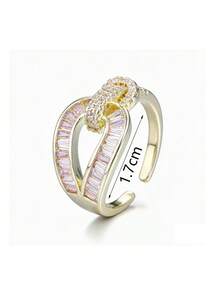 1pc Fashionable Personalized Elegant Hollow Design Open Ring High-End Versatile Artificial Zirconia Inlaid Finger Ring Suitable For Women's Daily Wear - Gold - View 3