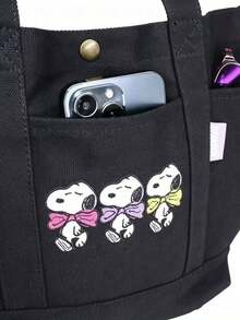 Snoopy 飛行員帆布托特包 大容量單肩手提包 休閒日常上學上班購物通勤包 - 多色 - 查看 5