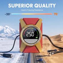 Carsun Car Tire Inflator Pump, 25 Cylinder 120W Fast Inflation With Auto Shut-Off, 12V-DC Dual Digital Display - Tire Pressure Measurement Function, With 3 Meters Long Power Cord, For Large Vehicles - Red Wired - (25-cylinder, 3x Inflation Speed) Model - View 9