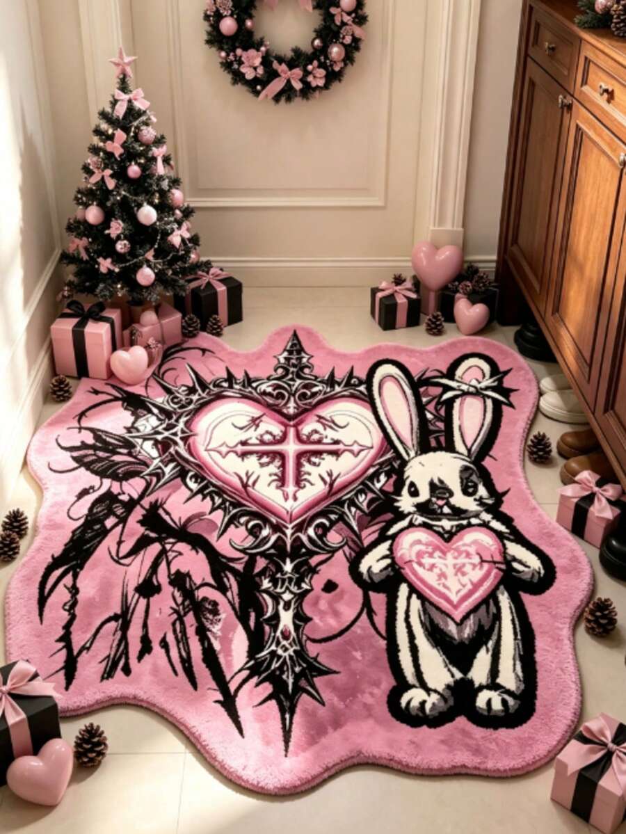 1pc Black & Pink Thorn Heart Rug, Halloween, Dark Gothic Style, Thickened Rug, Thick Rug, Plush Rug, Thickened Rug, Decorative Rug, Bedroom Decor, Small Rug, Rug, Home Decor - Multicolor - View 1